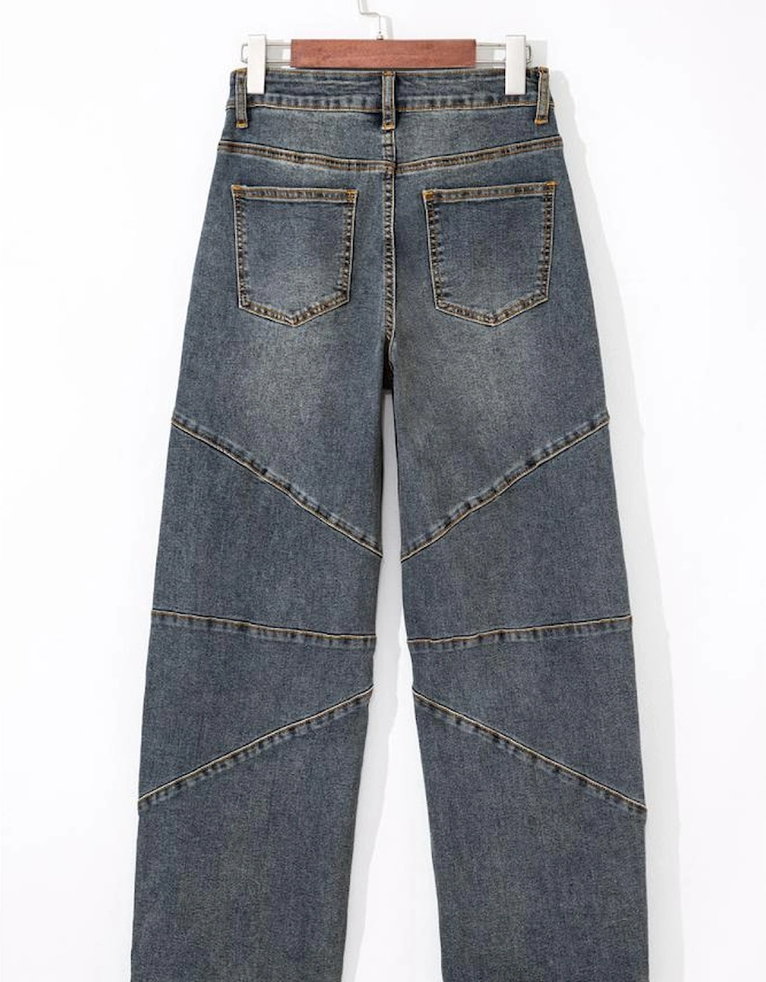 Sail Blue Exposed Stitching Loose Straight High Waist Jeans