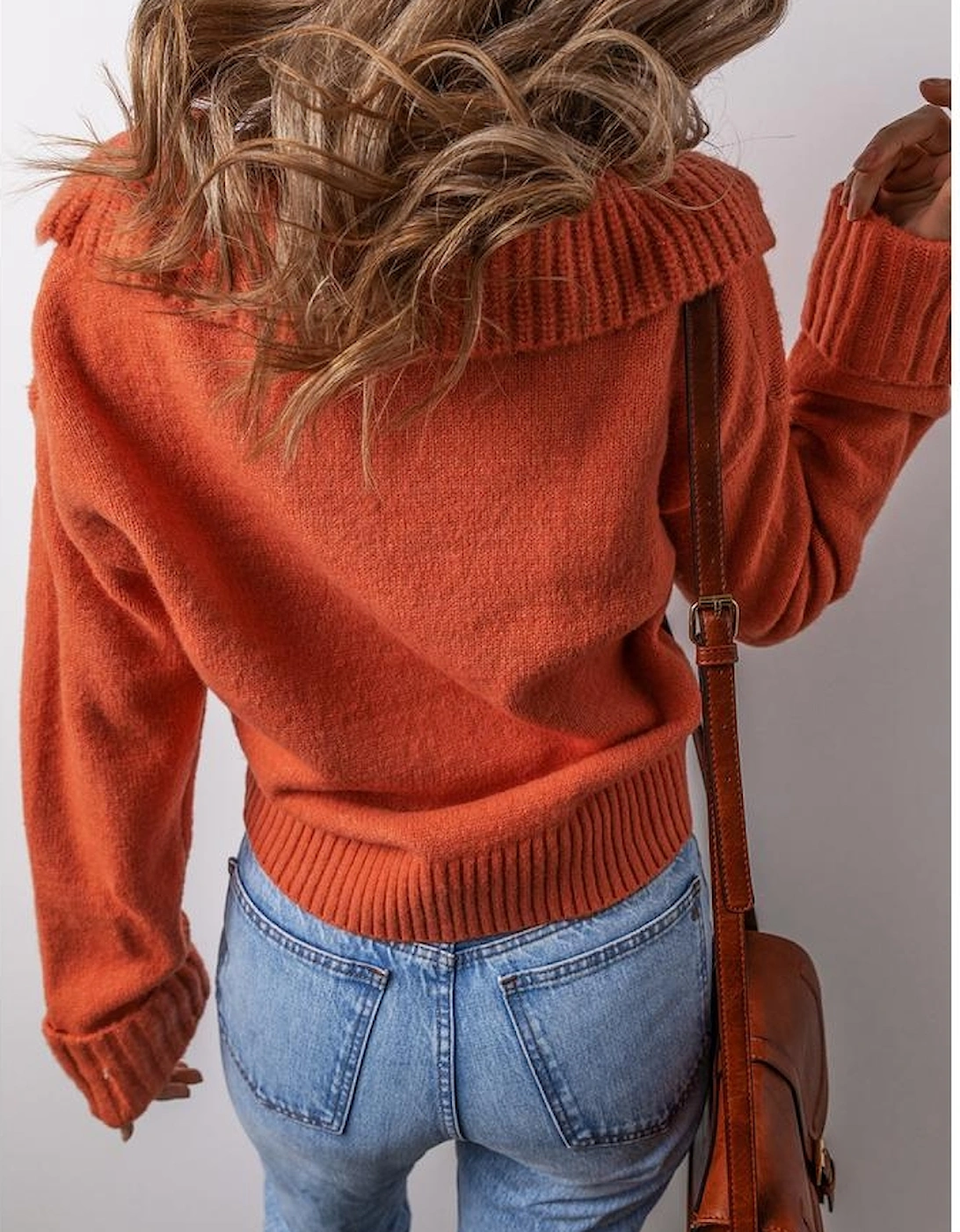 Flamingo Collared V Neck Ribbed Edge Sexy Elegant Sweater, 7 of 6