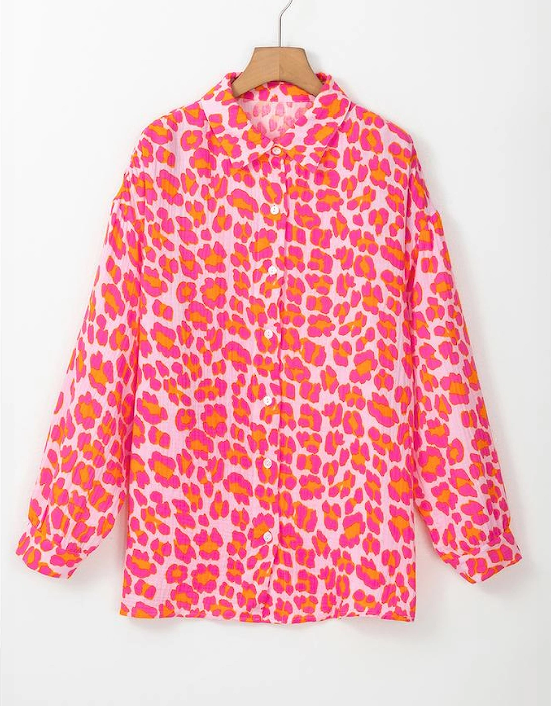 Rose Leopard Printed Button Up Loose Shirt