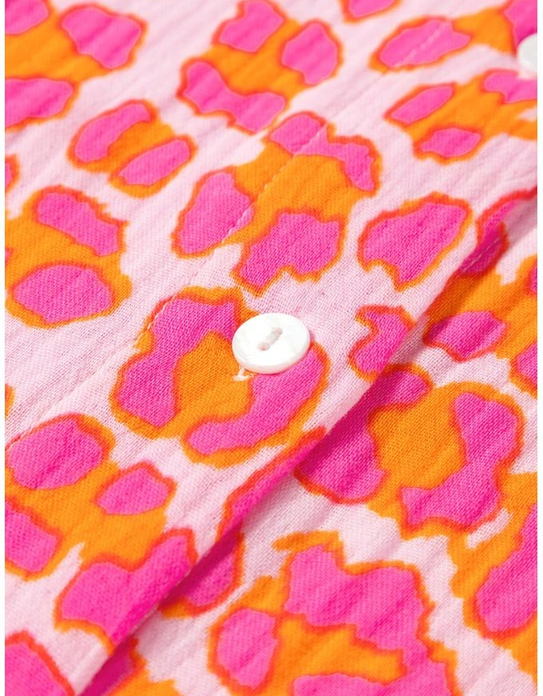 Rose Leopard Printed Button Up Loose Shirt