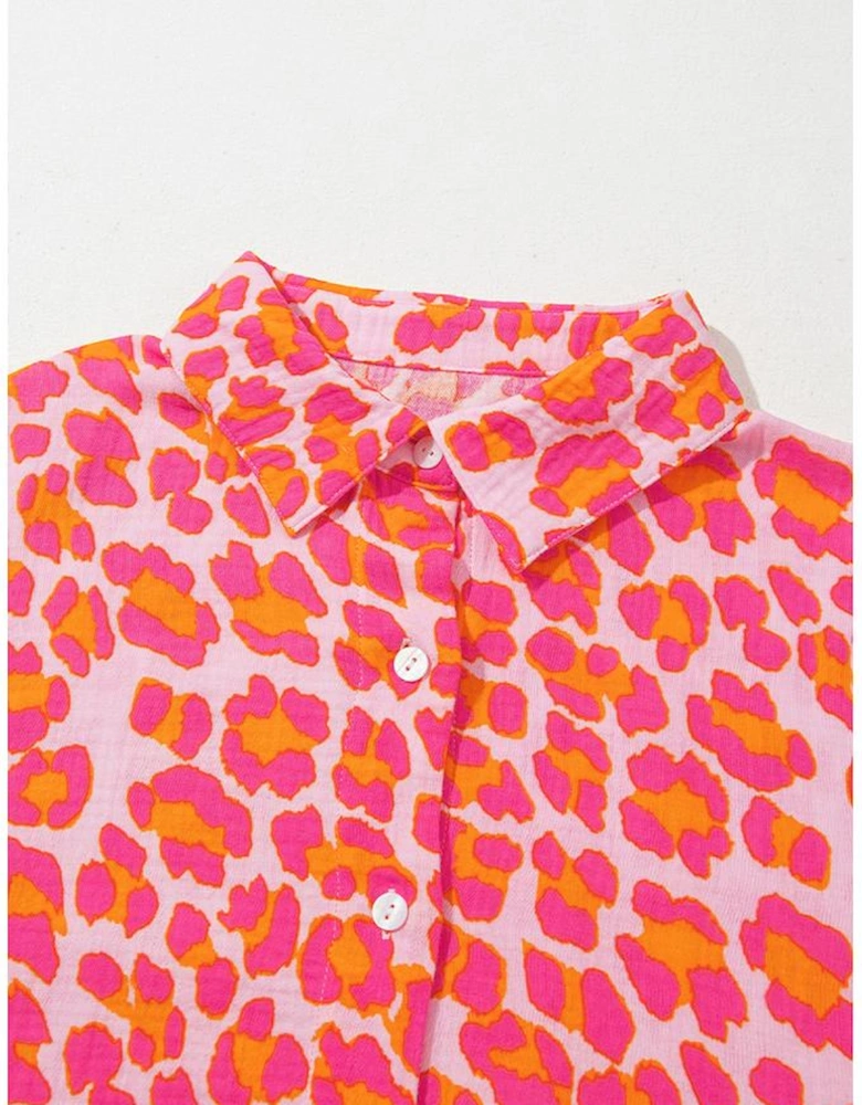 Rose Leopard Printed Button Up Loose Shirt