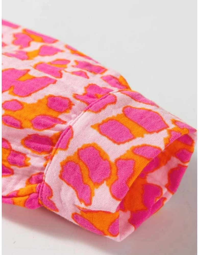 Rose Leopard Printed Button Up Loose Shirt