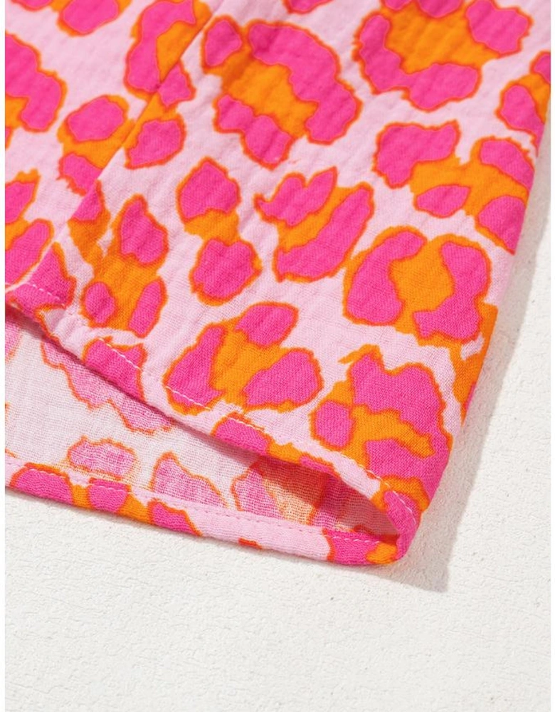 Rose Leopard Printed Button Up Loose Shirt