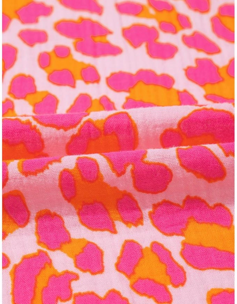 Rose Leopard Printed Button Up Loose Shirt