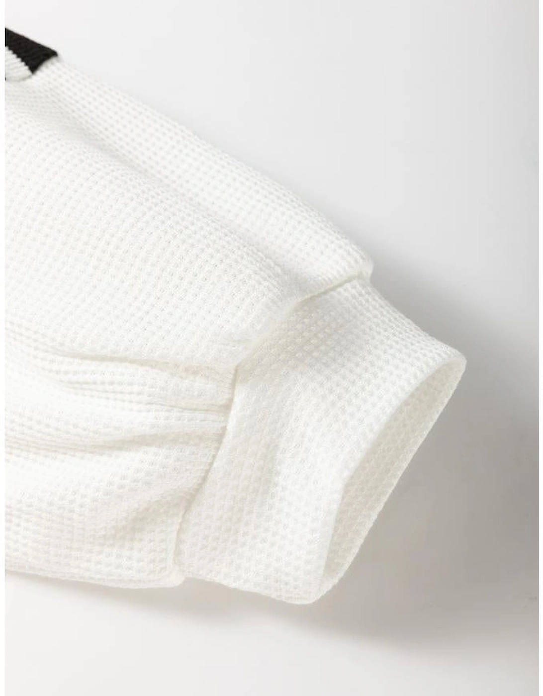 Black white Oversized Striped Henley Buttons Dolman Sleeve Hooded Top