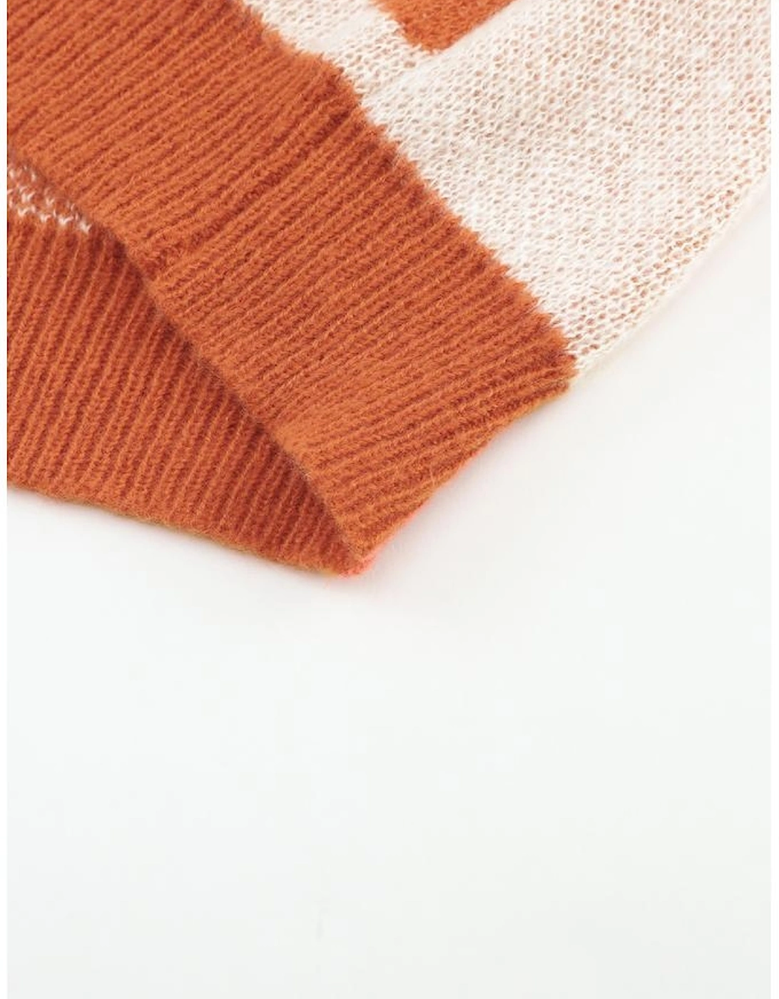 Brown Checkered Floral Print Striped Sleeve Sweater