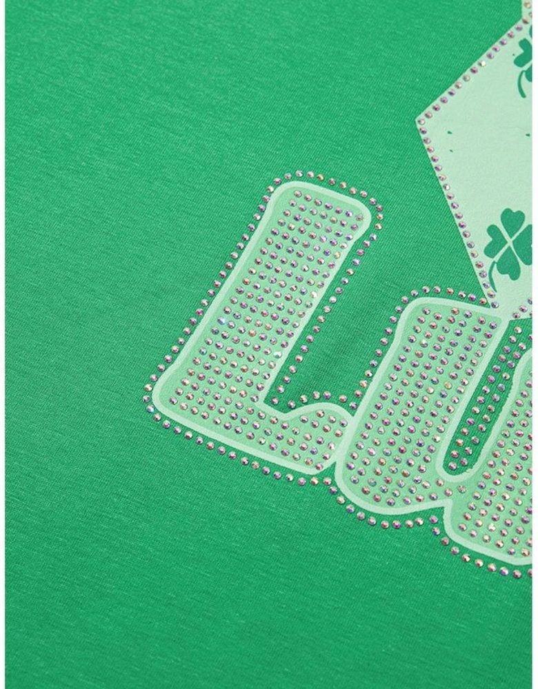 Bright Green Rhinestone Lucky Poker Cards Oversized T Shirt Mini Dress