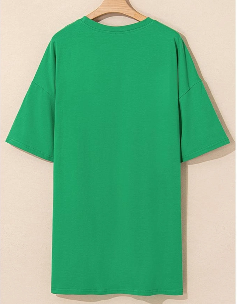 Bright Green Rhinestone Lucky Poker Cards Oversized T Shirt Mini Dress