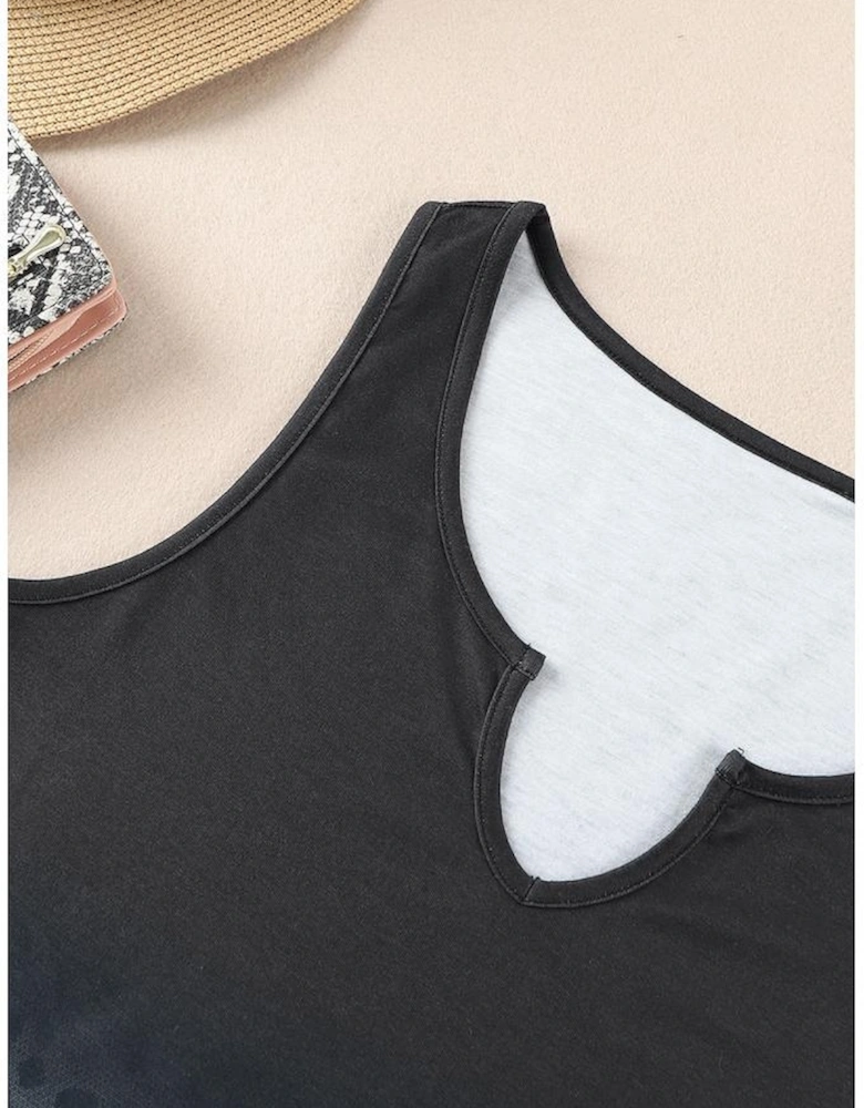 Black Gradient Leopard Split Neck Tank Top