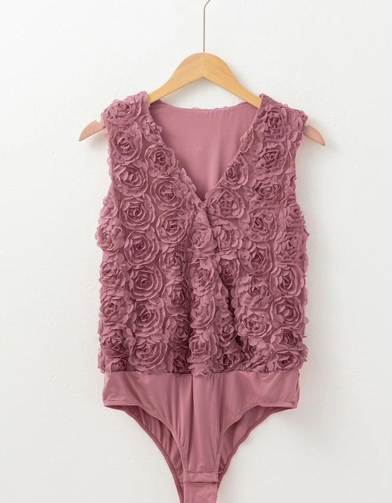 Heather Floral Textured V Neck Wrapped Sleeveless Bodysuit