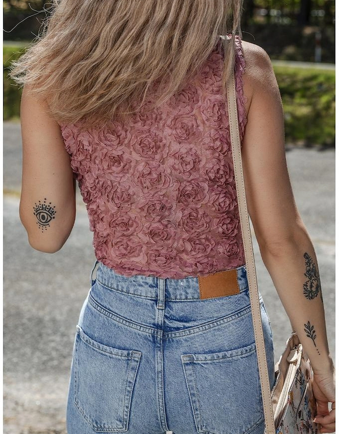 Heather Floral Textured V Neck Wrapped Sleeveless Bodysuit