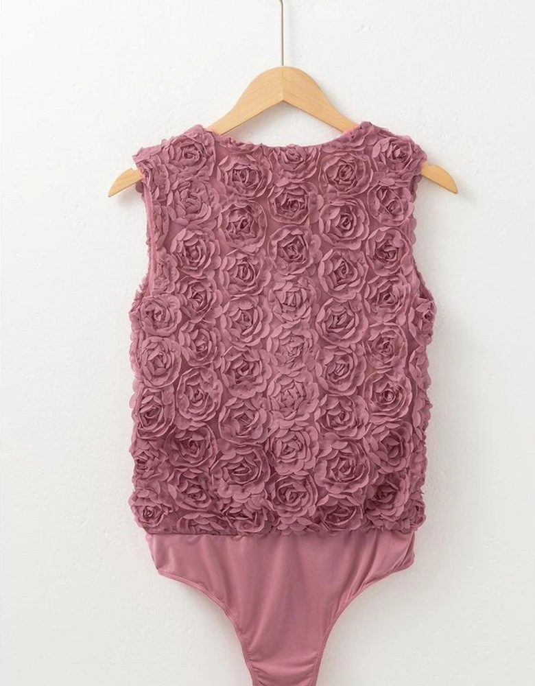 Heather Floral Textured V Neck Wrapped Sleeveless Bodysuit