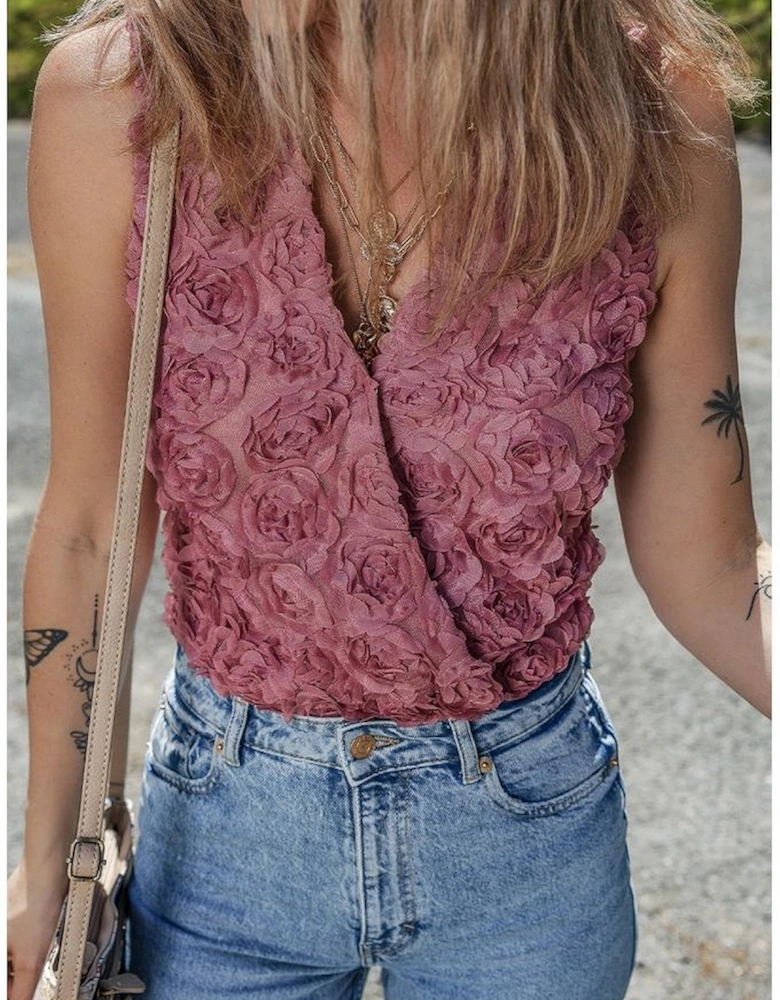 Heather Floral Textured V Neck Wrapped Sleeveless Bodysuit