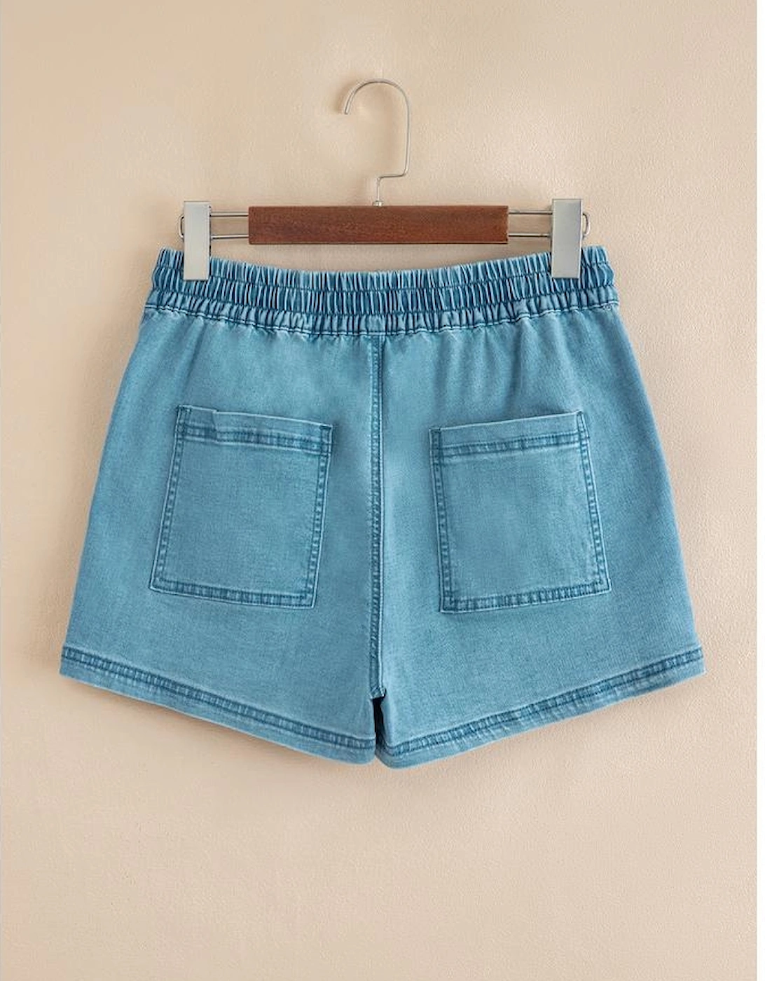 Beau Blue Contrast Drawstring Elastic Waist Denim Shorts
