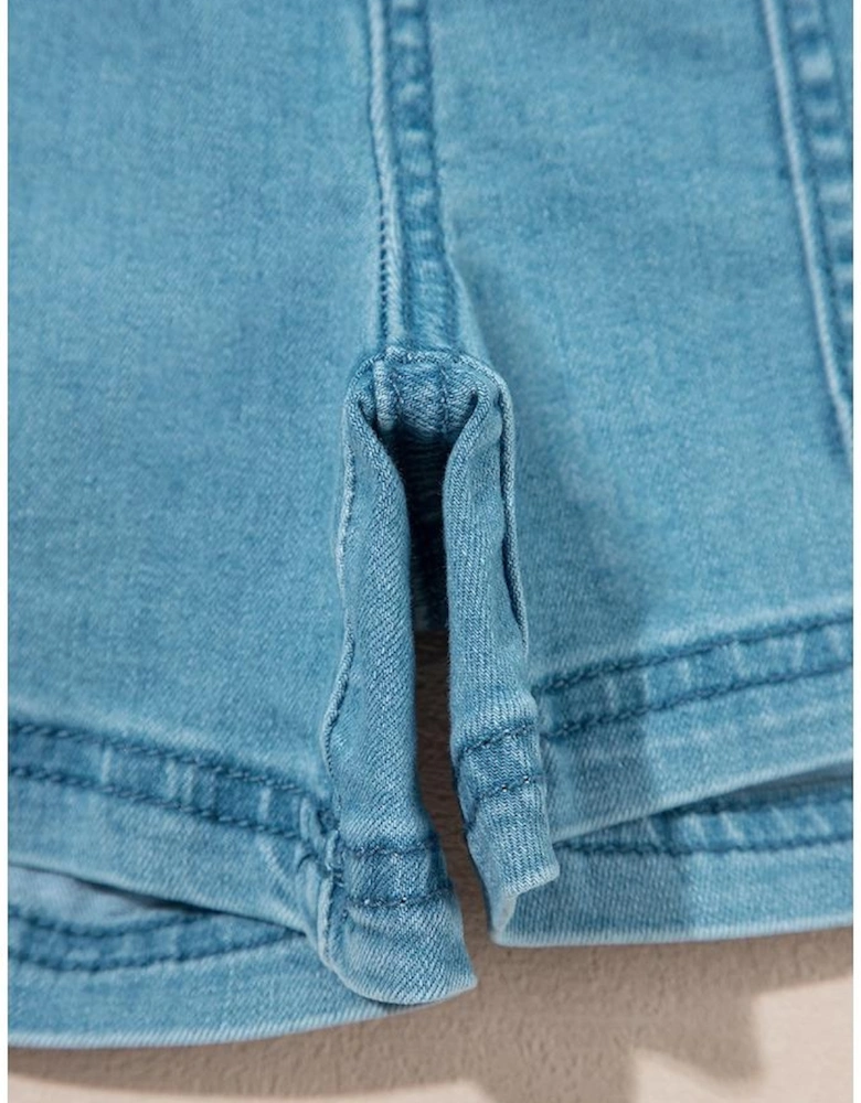 Beau Blue Contrast Drawstring Elastic Waist Denim Shorts