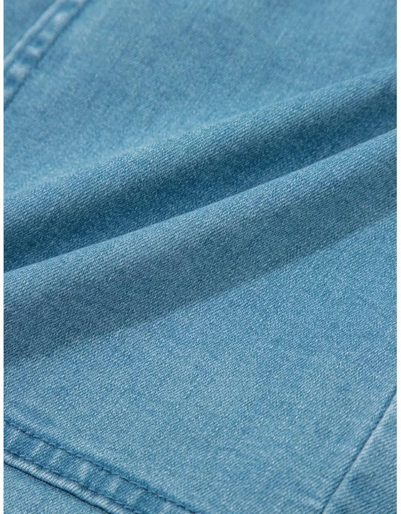 Beau Blue Contrast Drawstring Elastic Waist Denim Shorts