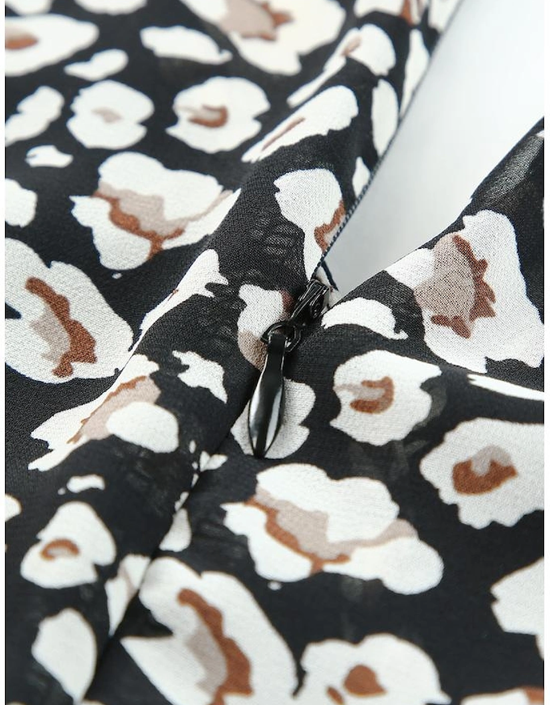 Black V Neck Baggy Sleeve Waist Tie Double Layer Ruffle Hem Leopard Print Dress