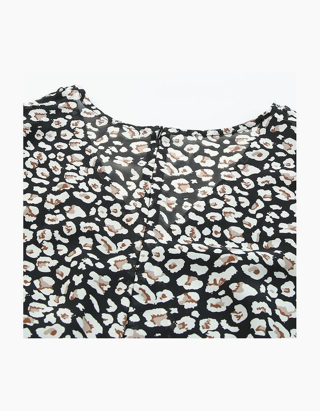 Black V Neck Baggy Sleeve Waist Tie Double Layer Ruffle Hem Leopard Print Dress