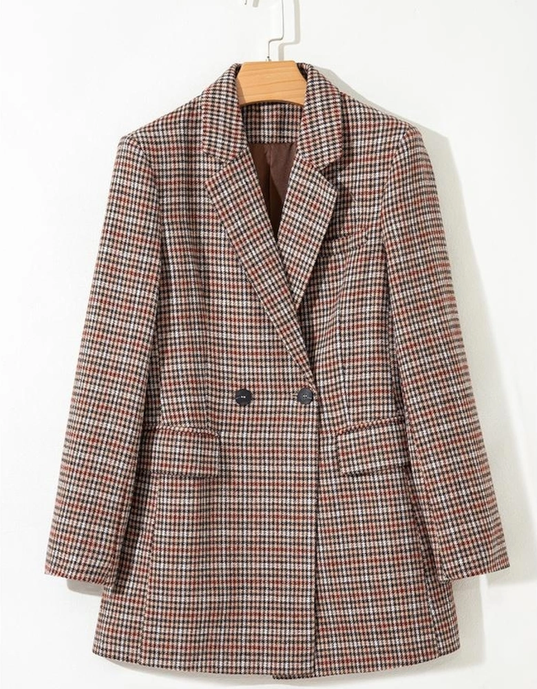 Brown Houndstooth Lapel Collar Blazer