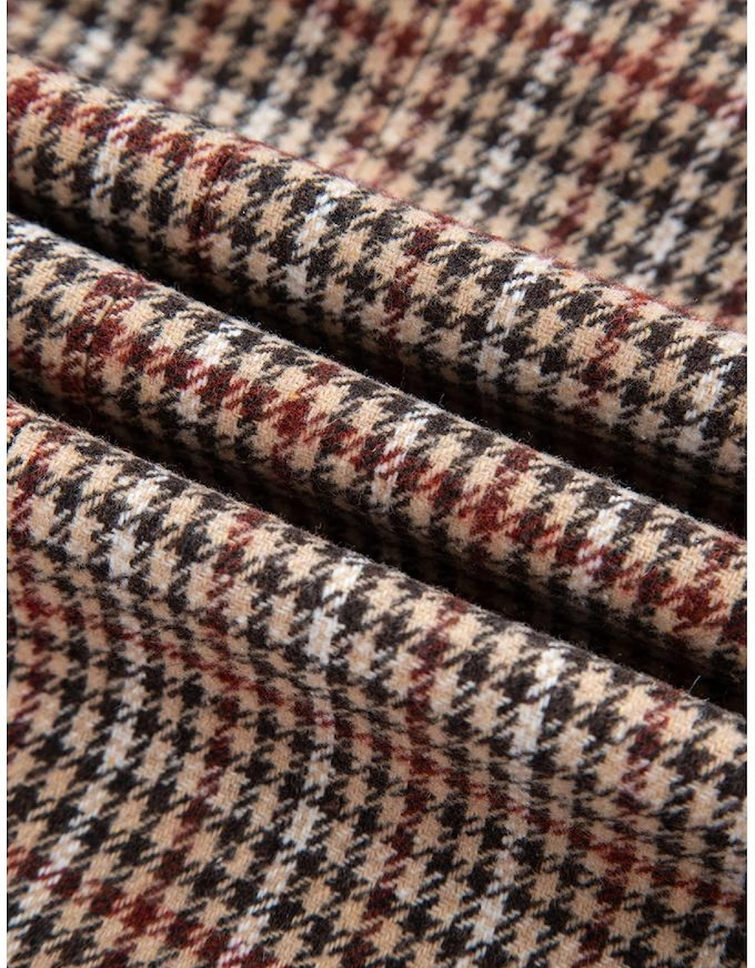 Brown Houndstooth Lapel Collar Blazer