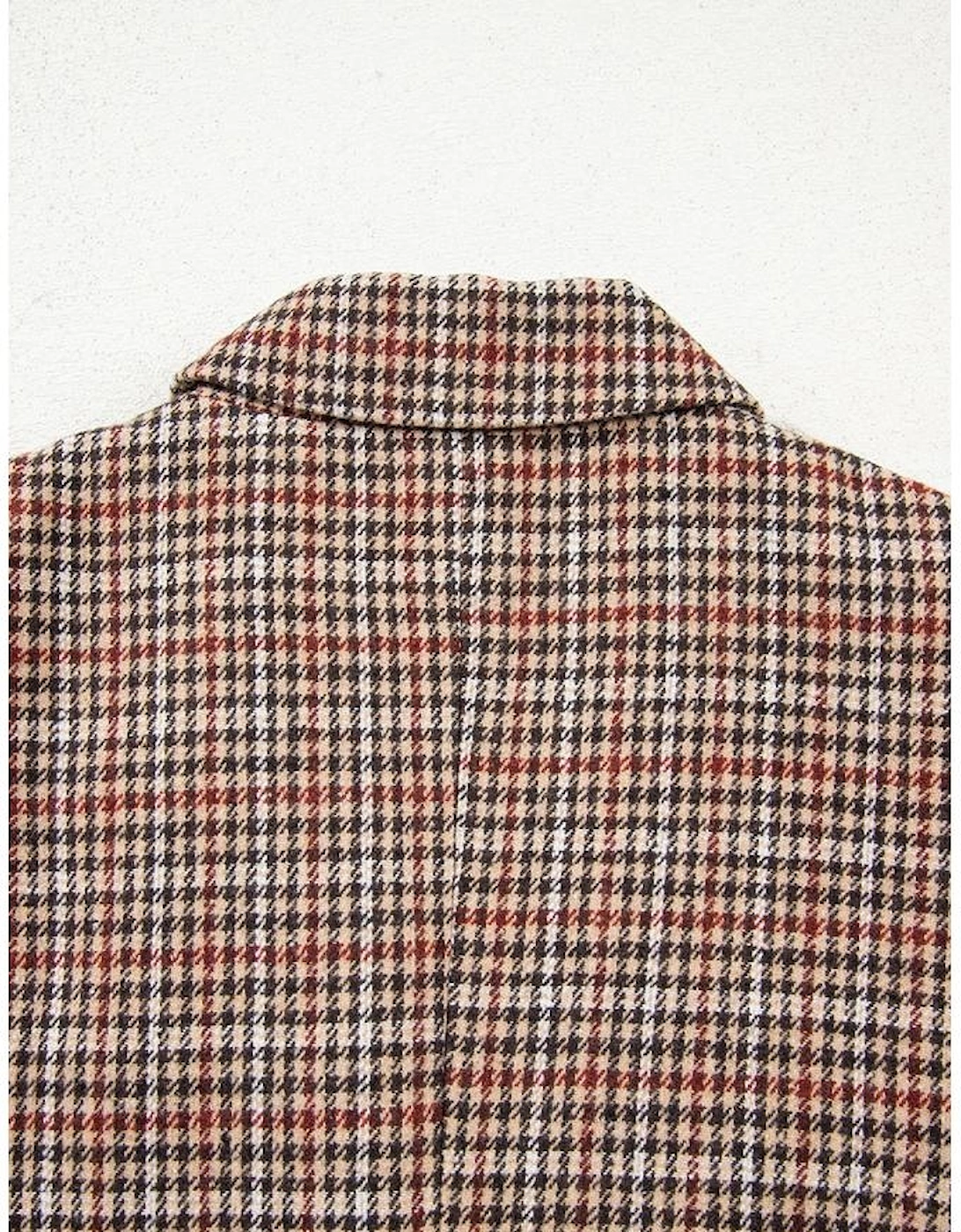Brown Houndstooth Lapel Collar Blazer