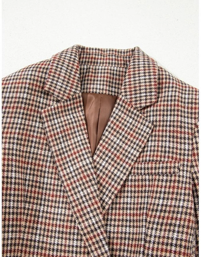 Brown Houndstooth Lapel Collar Blazer