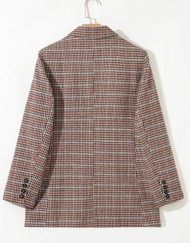 Brown Houndstooth Lapel Collar Blazer