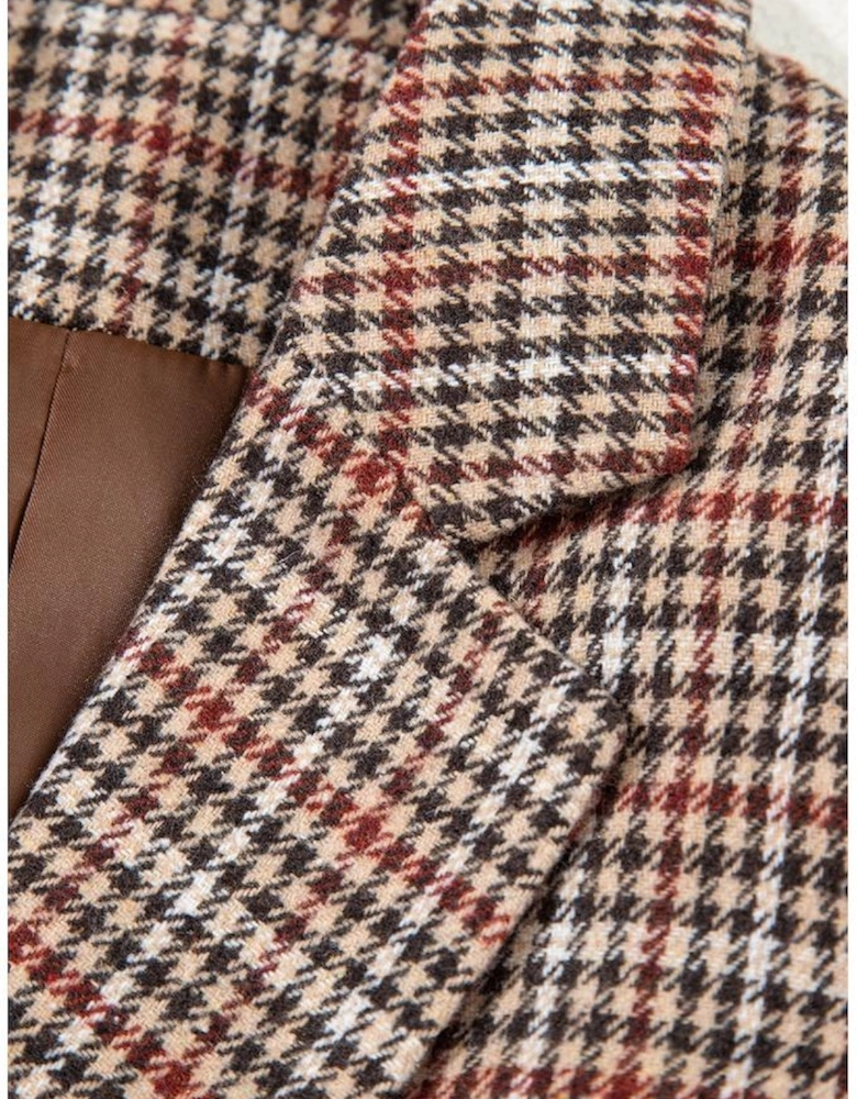 Brown Houndstooth Lapel Collar Blazer