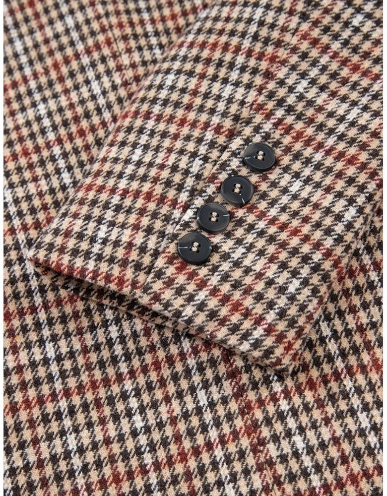 Brown Houndstooth Lapel Collar Blazer