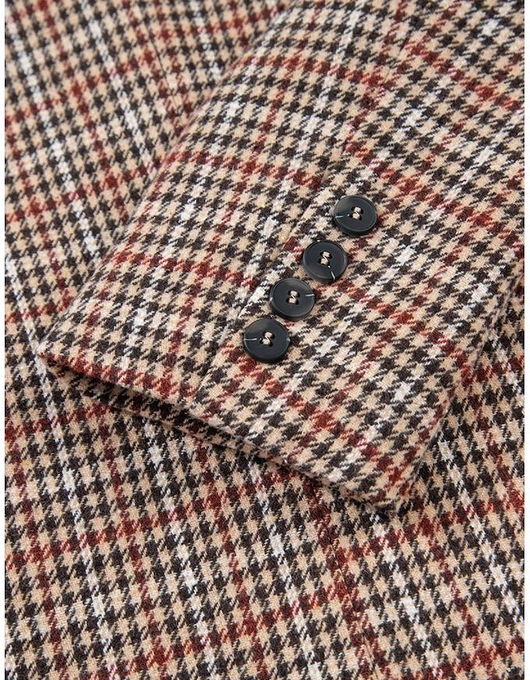 Brown Houndstooth Lapel Collar Blazer