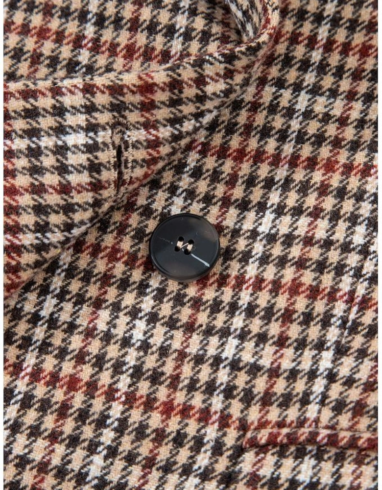 Brown Houndstooth Lapel Collar Blazer