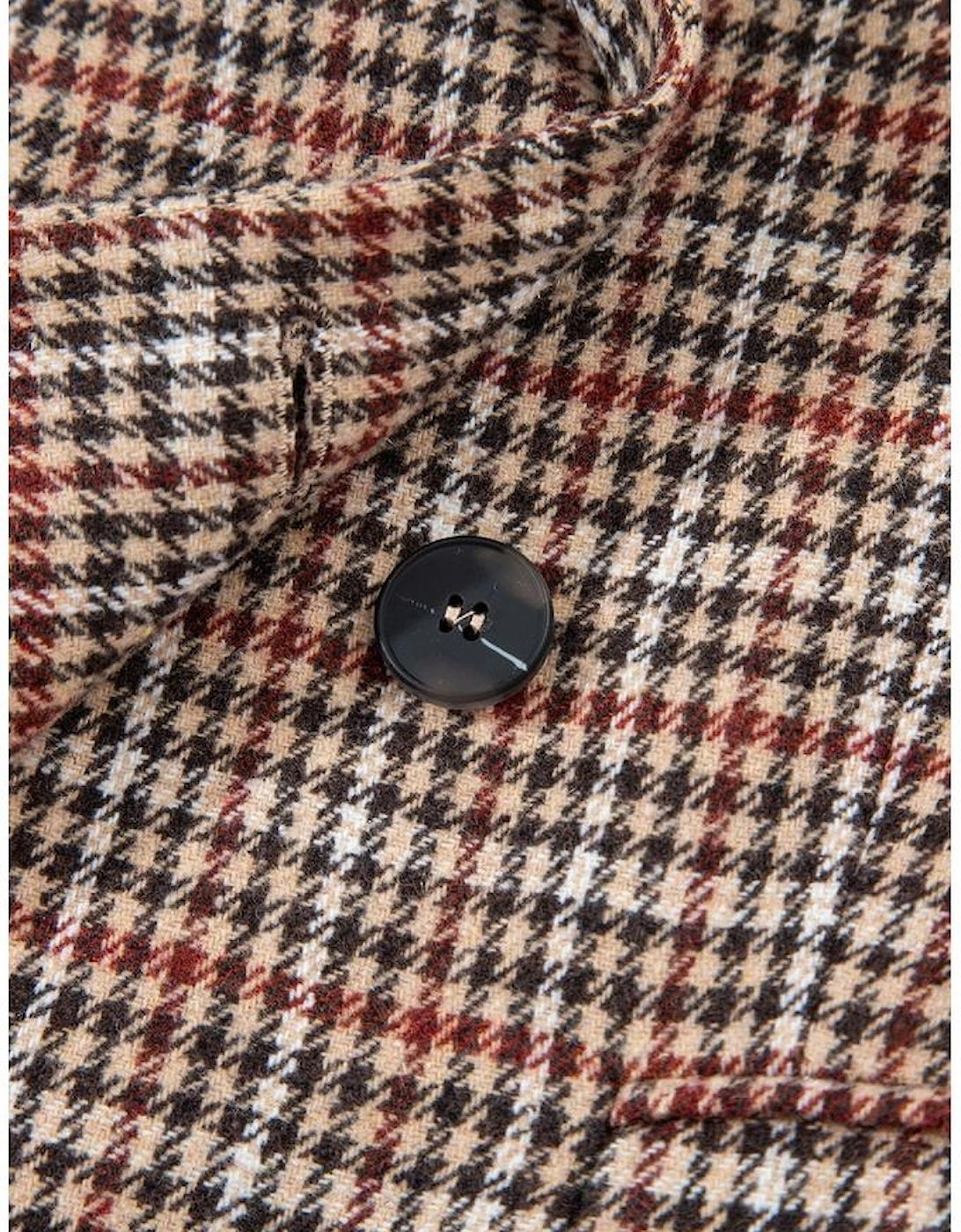 Brown Houndstooth Lapel Collar Blazer