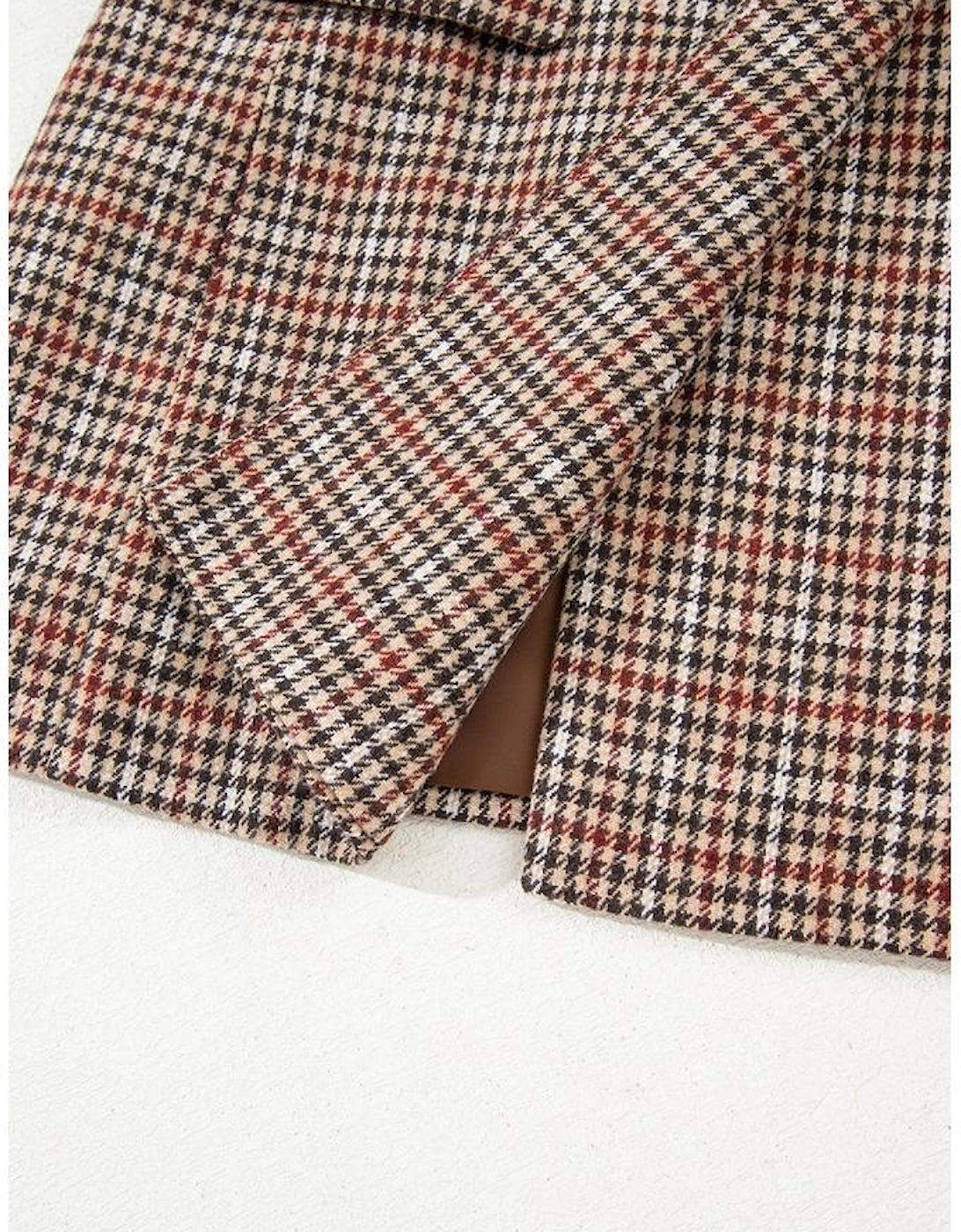 Brown Houndstooth Lapel Collar Blazer