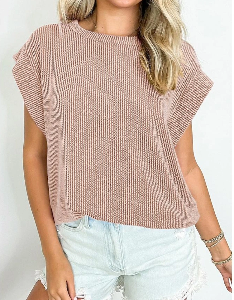 Dark Khaki Twisted Rib Wide Sleeve Crew Neck T Shirt