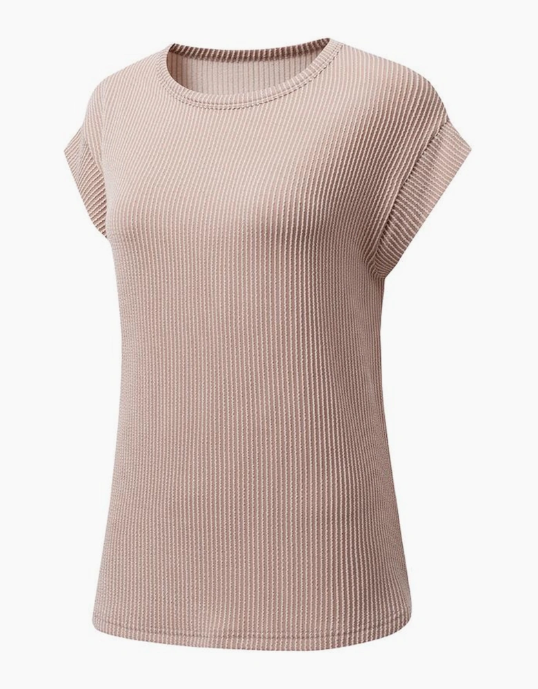 Dark Khaki Twisted Rib Wide Sleeve Crew Neck T Shirt