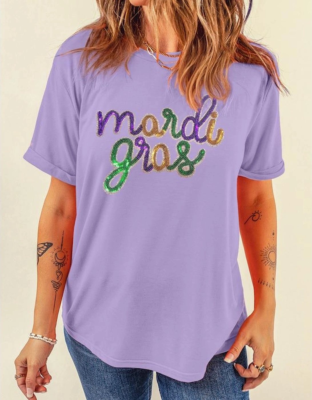 Wisteria Sequin mardi gras Graphic T Shirt