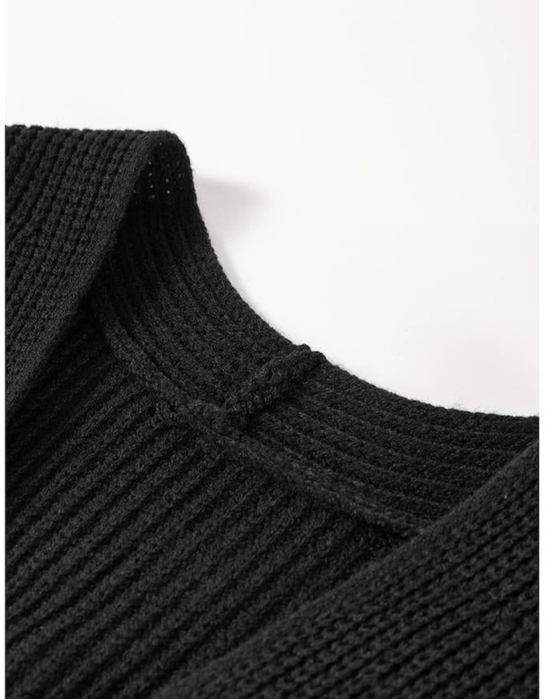 Black Flower Embroidered Drop Shoulder Open Front Duster Cardigan