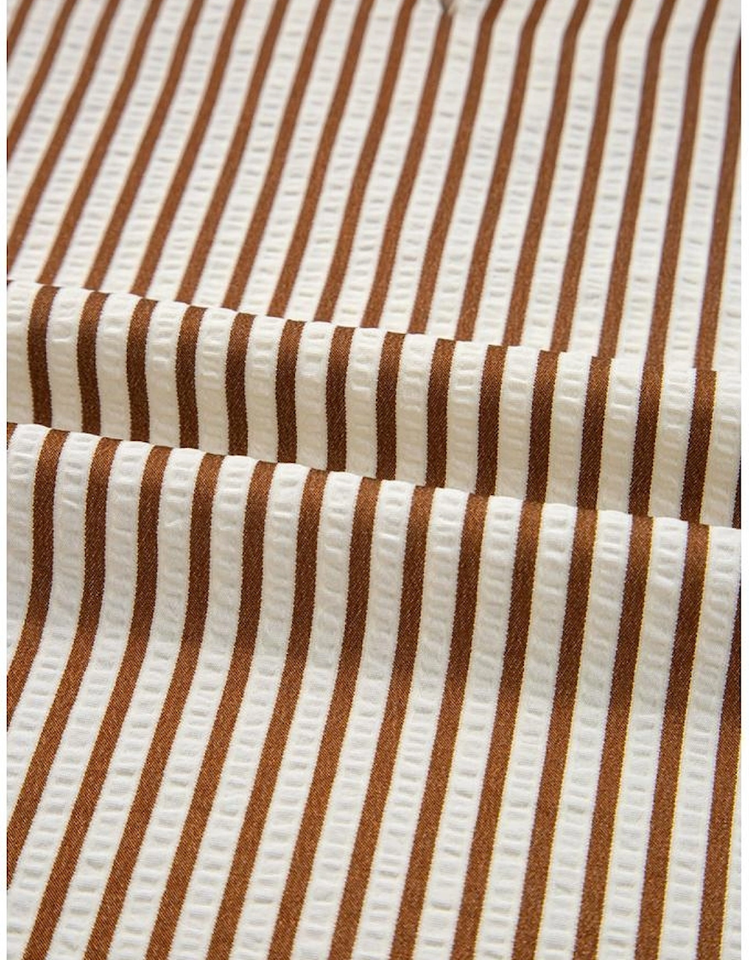 Straw Yellow Striped Print Tied Cuffs Split Neck Seersucker Blouse