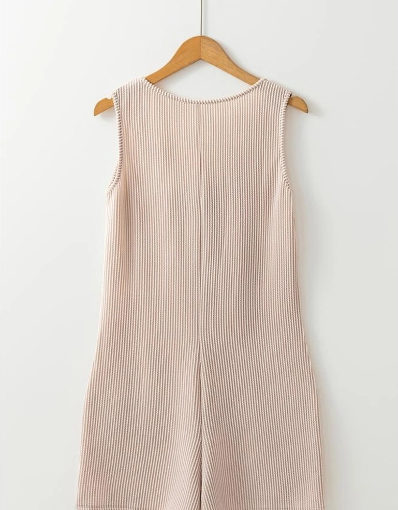 Parchment Corded Knit Side Pockets Buttoned Sleeveless Romper