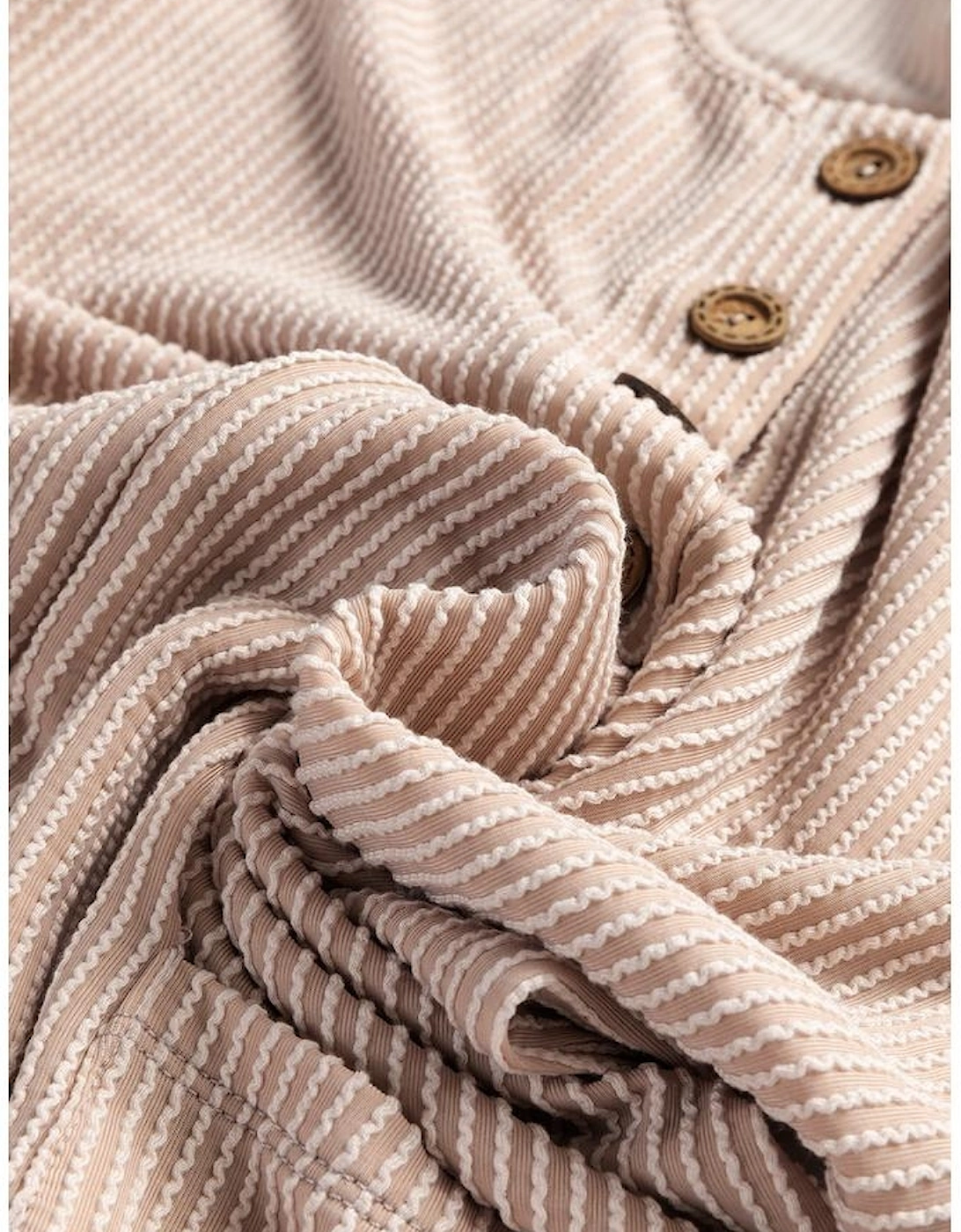 Parchment Corded Knit Side Pockets Buttoned Sleeveless Romper