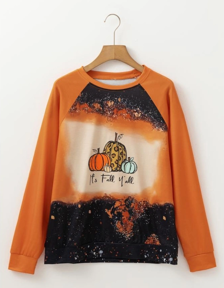 Gold Flame It's Fall Yall Halloween Pumpkin Graphic Bleached Top
