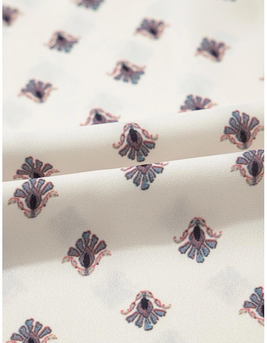 White Boho Pattern Tiered Ruffled Sleeve V Neck Buttoned Blouse