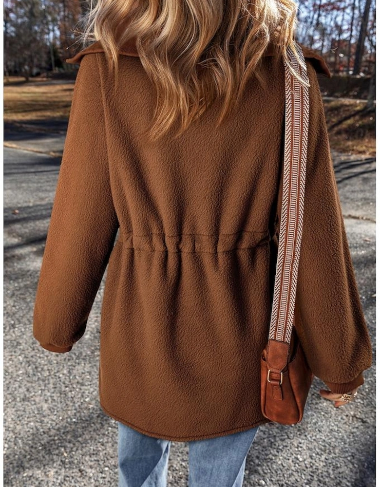 Brown Half Zip Fleece Pullover Sweatshirt