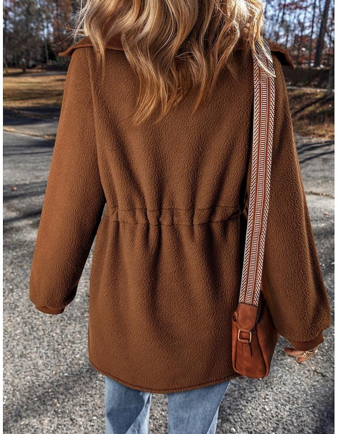Brown Half Zip Fleece Pullover Sweatshirt