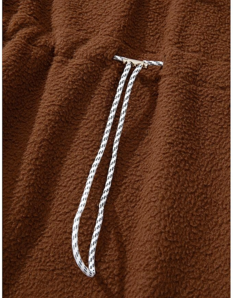 Brown Half Zip Fleece Pullover Sweatshirt