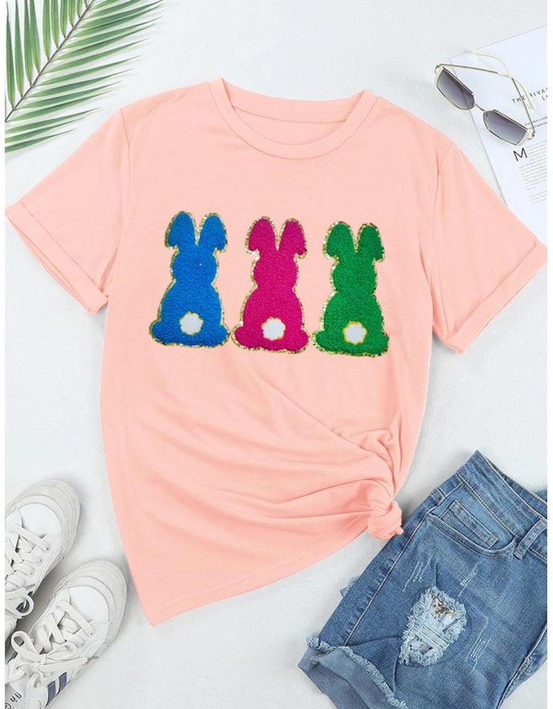 Pink Easter Bunny Chenille Patched Graphic Tee