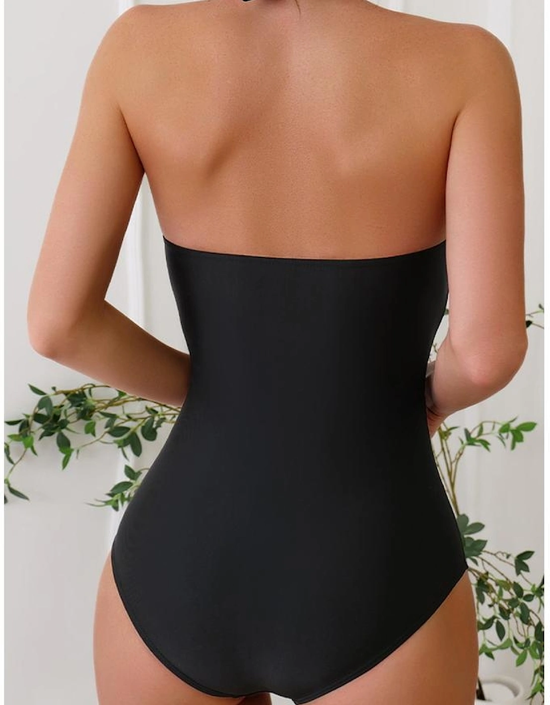 Black Halter Neck Monokini with Floral Beach Cover Up