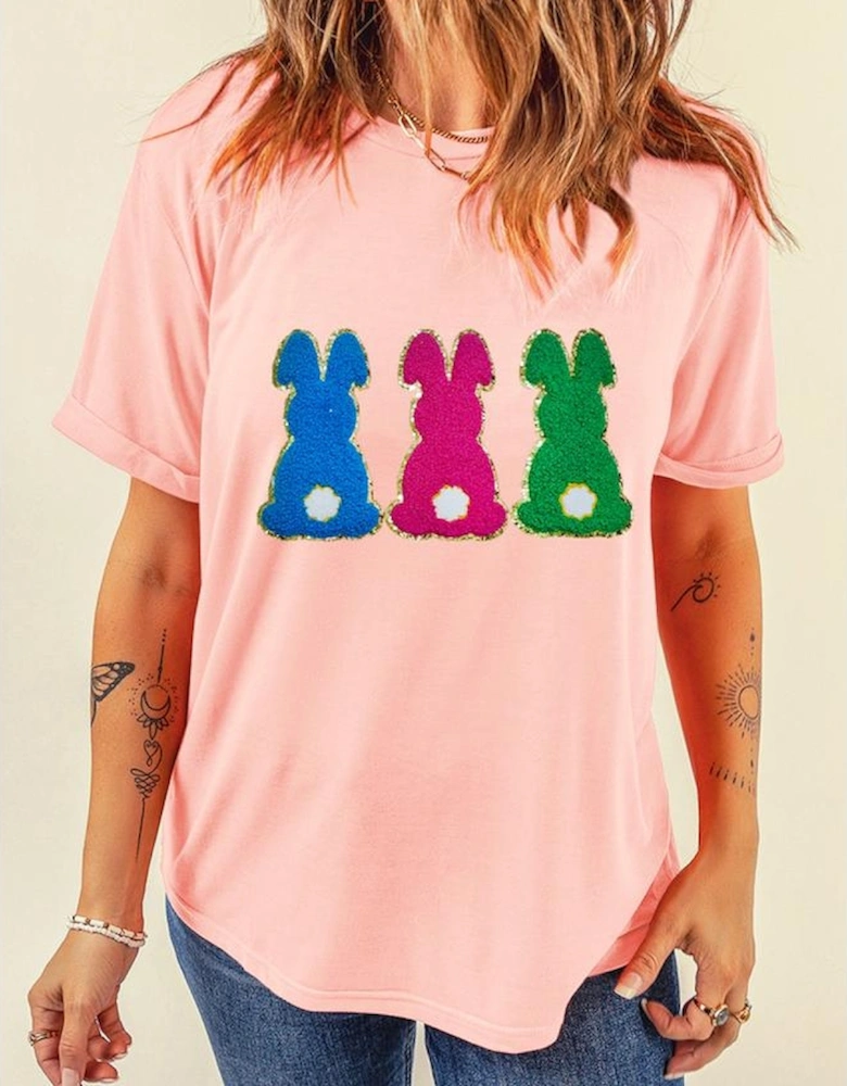 Pink Easter Bunny Chenille Patched Graphic Tee