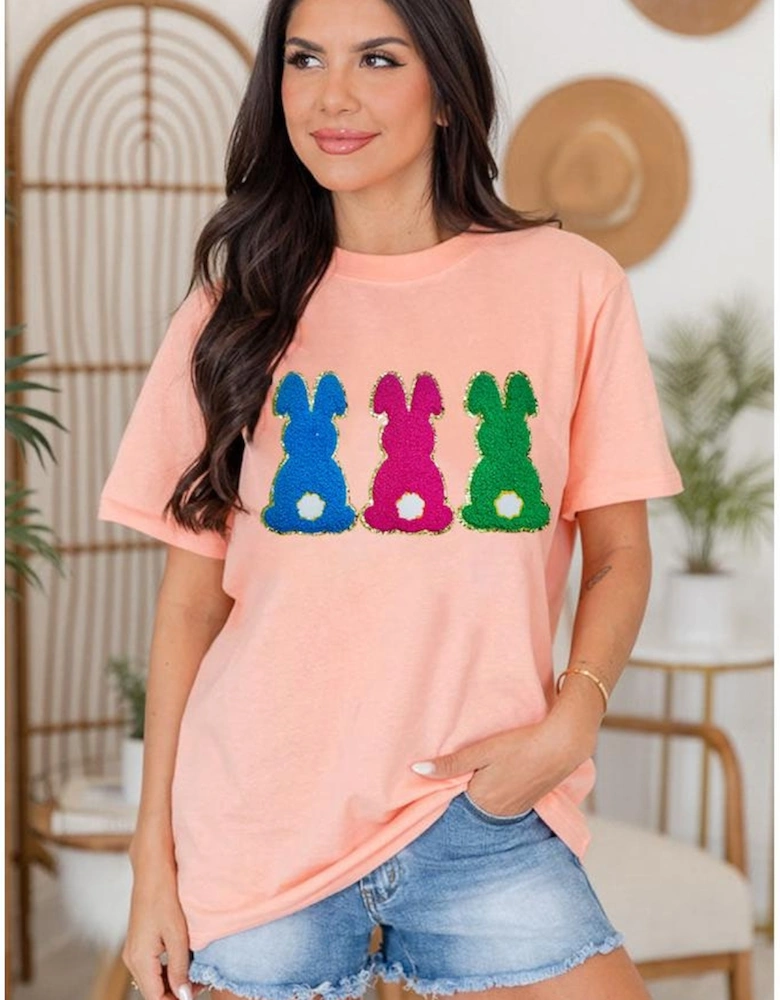 Pink Easter Bunny Chenille Patched Graphic Tee