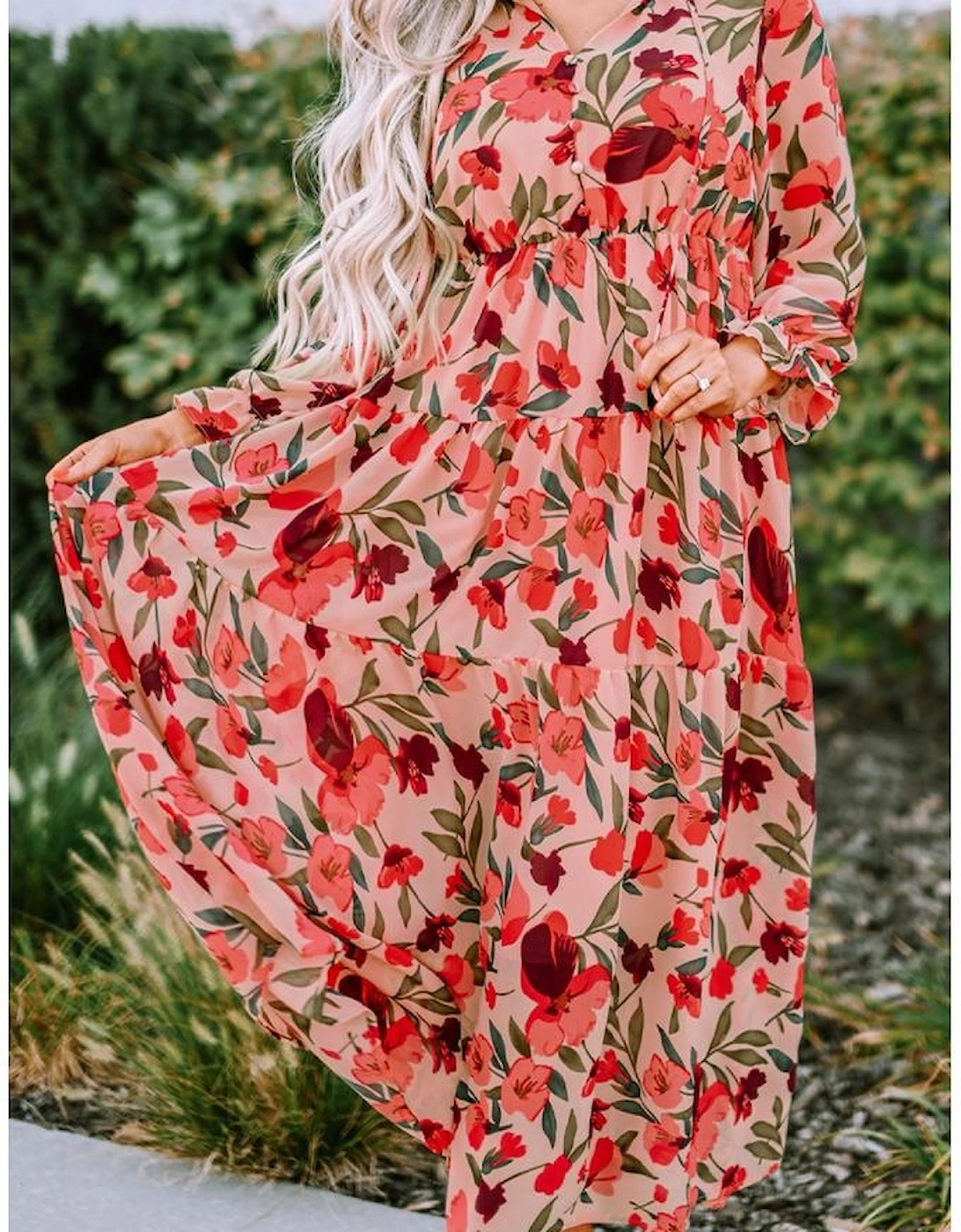 Azura Exchange Frilled Collar Long Sleeve Tiered Maxi Floral Dress, 15 of 14